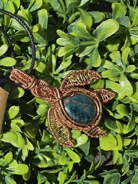 Handmade Apatite Crystal Necklace with Copper Wire (Black Cord)